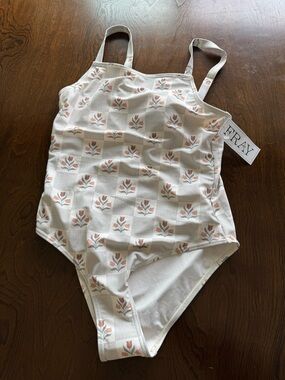 FRAY Floral Check One-Piece Swimsuit in Cream & Peach